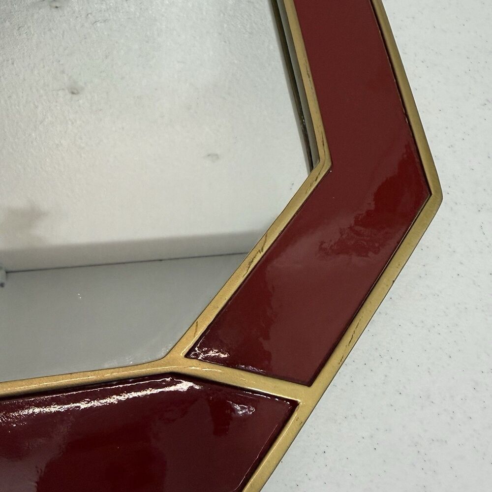 Nate Berkus La Rouse Designer Red Enamel Goldtone Octagon Wall Mirror Set MCM - Picture 5 of 14
